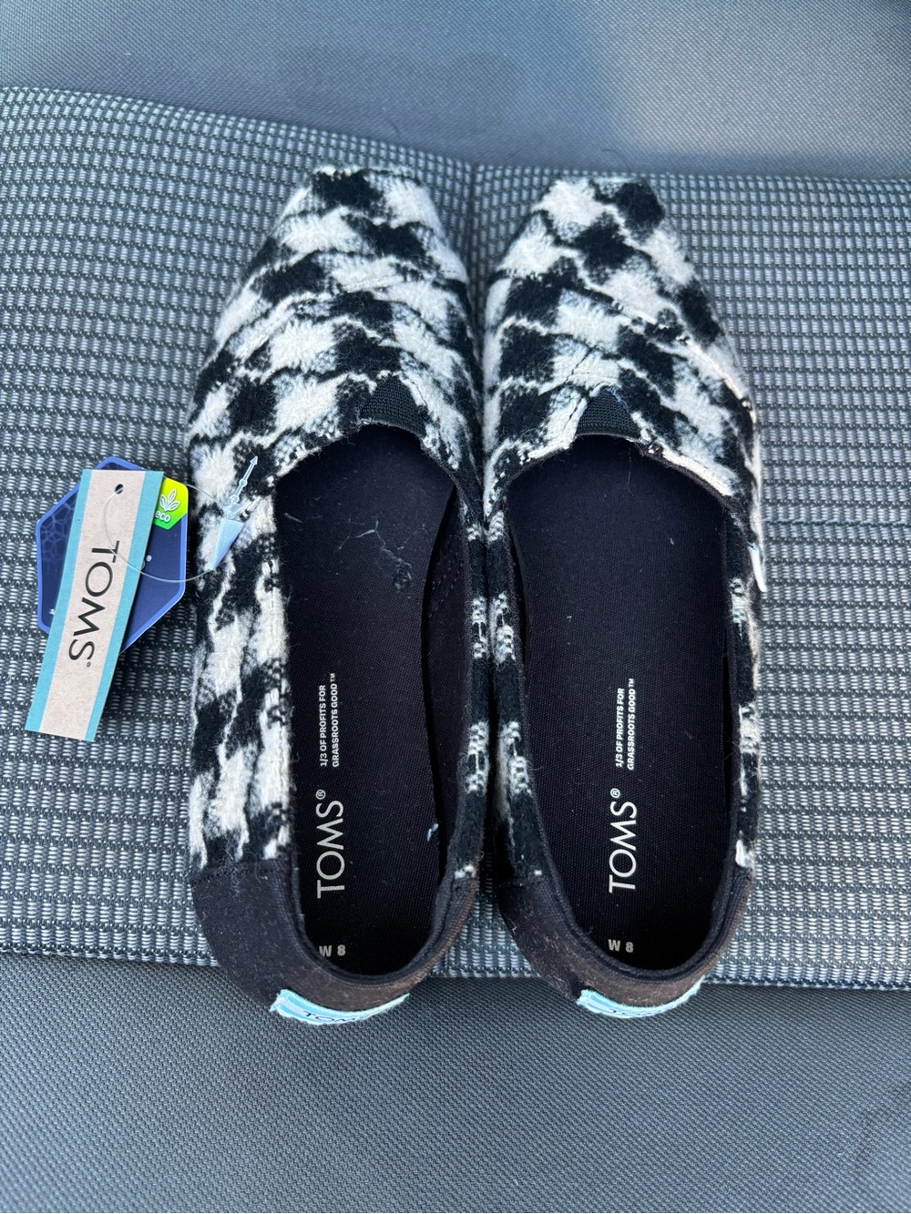 TOMS Black & White Houndstooth Slip-On Shoes